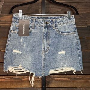 Distressed Light Blue Denim Mini Skirt